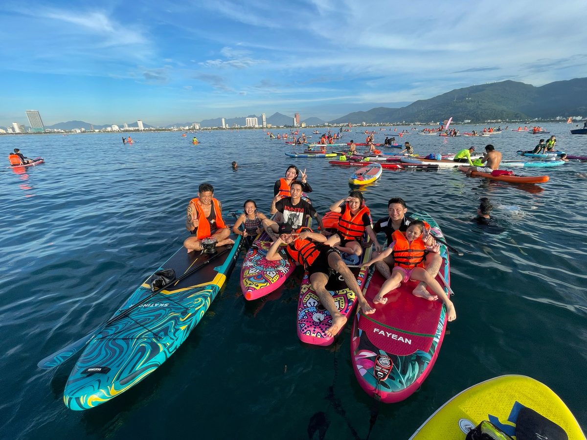 Group floating together on the bay
